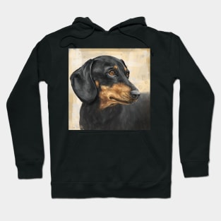 Painting of a Dachshund with Black and Gold Coat, on Beige Background Hoodie